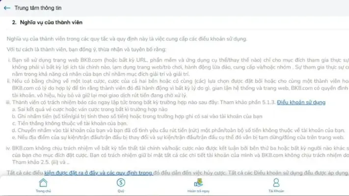 BK8 đã thiết lập quy định về quyền và nghĩa vụ người chơi