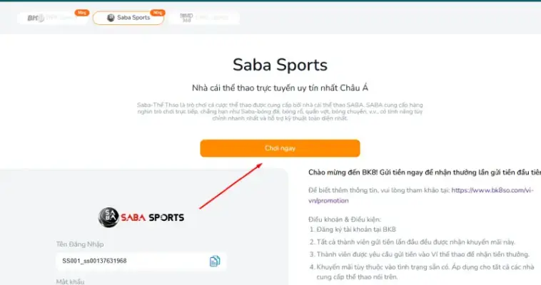 Cược thể thao BK8 đơn giản