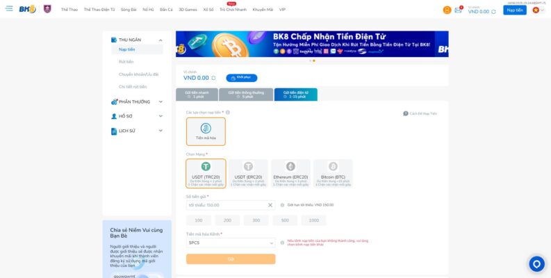 Nhà cái BK8 hỗ trợ nhiều đồng tiền mã hóa cho người chơi